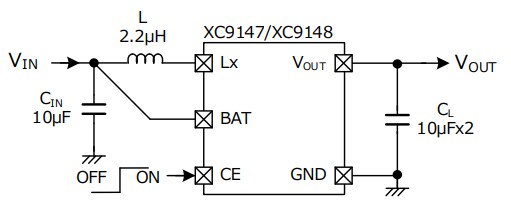 Application Circuit Diagram - Torex Semiconductor XC914x Step-Up DC/DC Converters